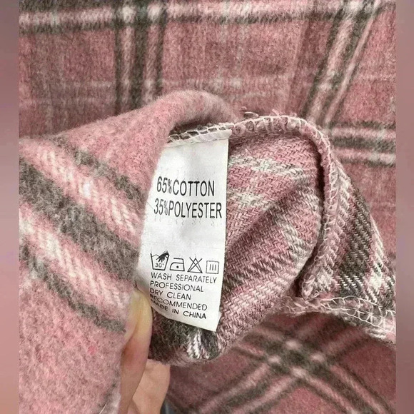 Miss Sparkling Button Down Pink White Plaid Silver Buttons Shirt Shacket Women M - Picture 7 of 13